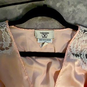 Pink with white lace trim Valentino Robe